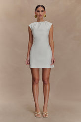 Ariana Pleated Neck Mini Dress - Ivory